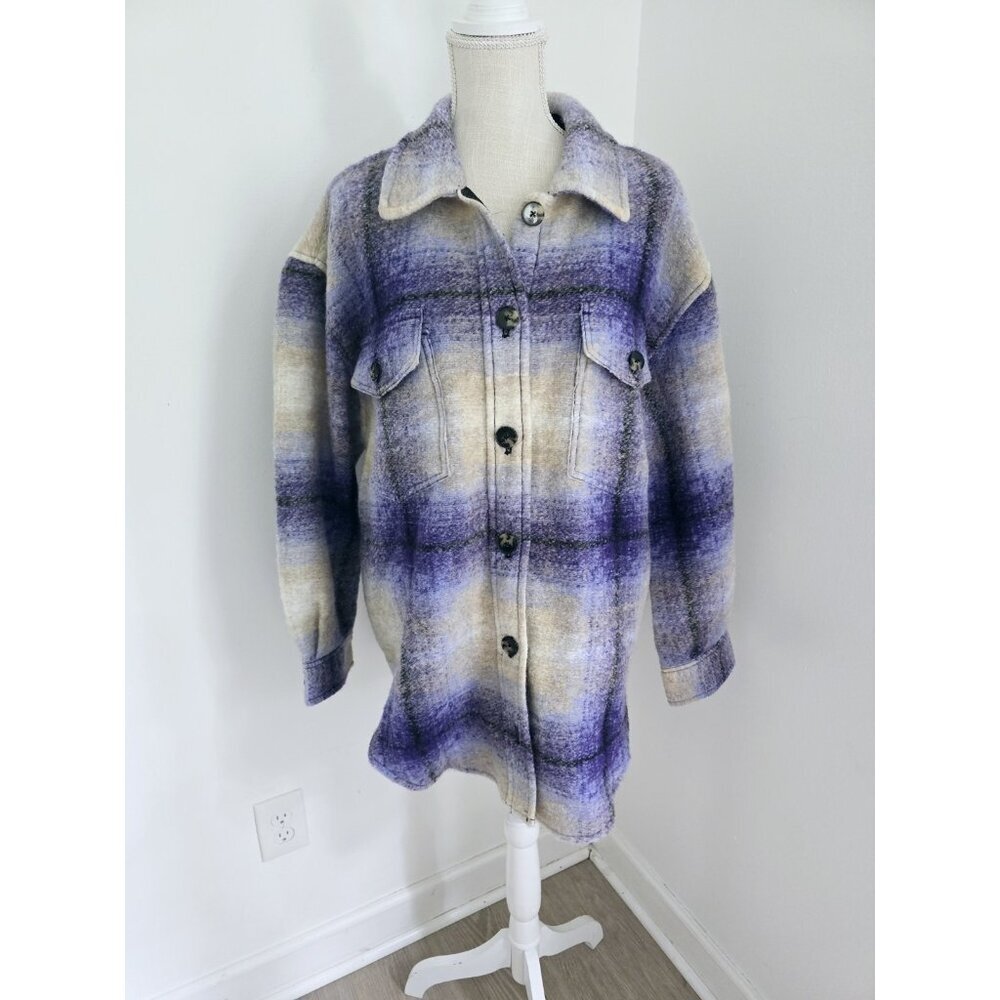 Wilfred Free The Ganna Aritzia Wool Plaid Elaine Violet Purple Shirt Jacket XL - Picture 2 of 13